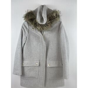 J Crew Vail Parka Heather Grey Fur Lined Hooded Jacket Women’s 2x small/ 00